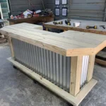 Metal Aurora Outdoor Home Bar with footrail casters mini fridge space 2 Metal Aurora Outdoor Home Bar with footrail casters mini fridge space