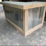 l shape metal planktop indoor 2 L Shape Metal Planktop - Rustic barnwood style, pallet style wood & corrugated metal indoor bar