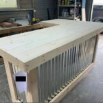 l shape metal planktop indoor 3 L Shape Metal Planktop - Rustic barnwood style, pallet style wood & corrugated metal indoor bar