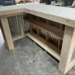l shape metal planktop indoor 4 L Shape Metal Planktop - Rustic barnwood style, pallet style wood & corrugated metal indoor bar