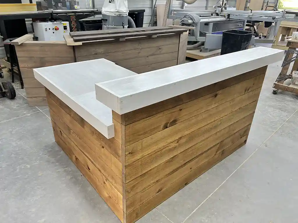 Hello Shabby 2 level, L shape Reception Desk Golden White 2 Hello Shabby 2 level, L shape Reception Desk Golden White