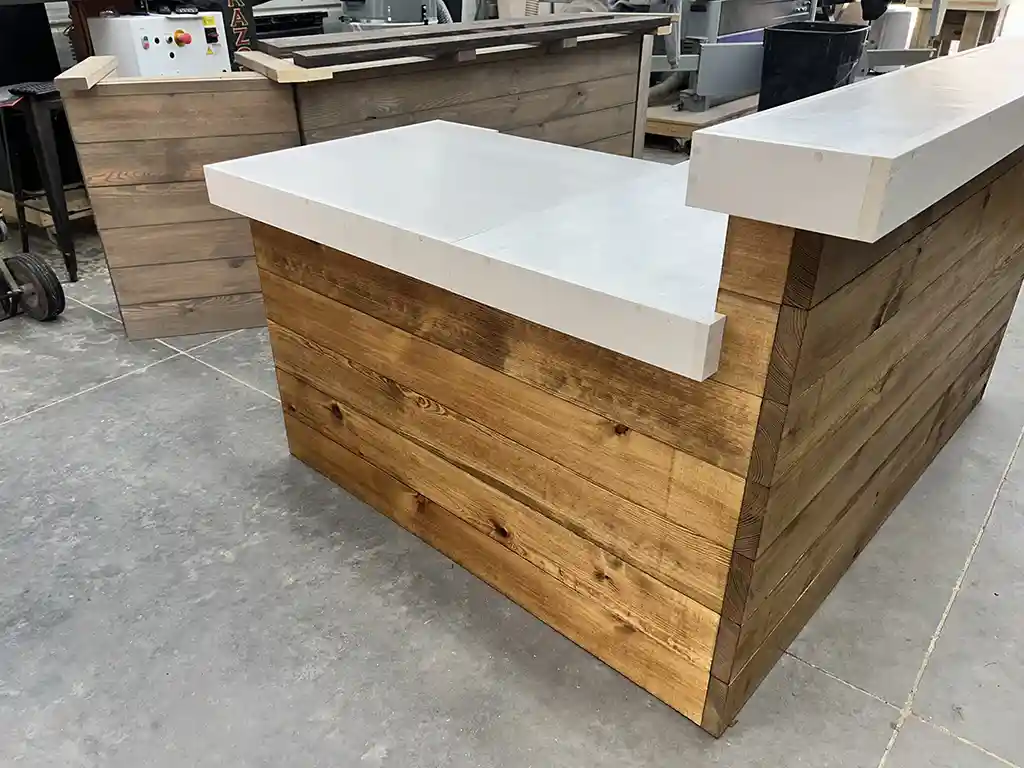 Hello Shabby 2 level, L shape Reception Desk Golden White 3 Hello Shabby 2 level, L shape Reception Desk Golden White