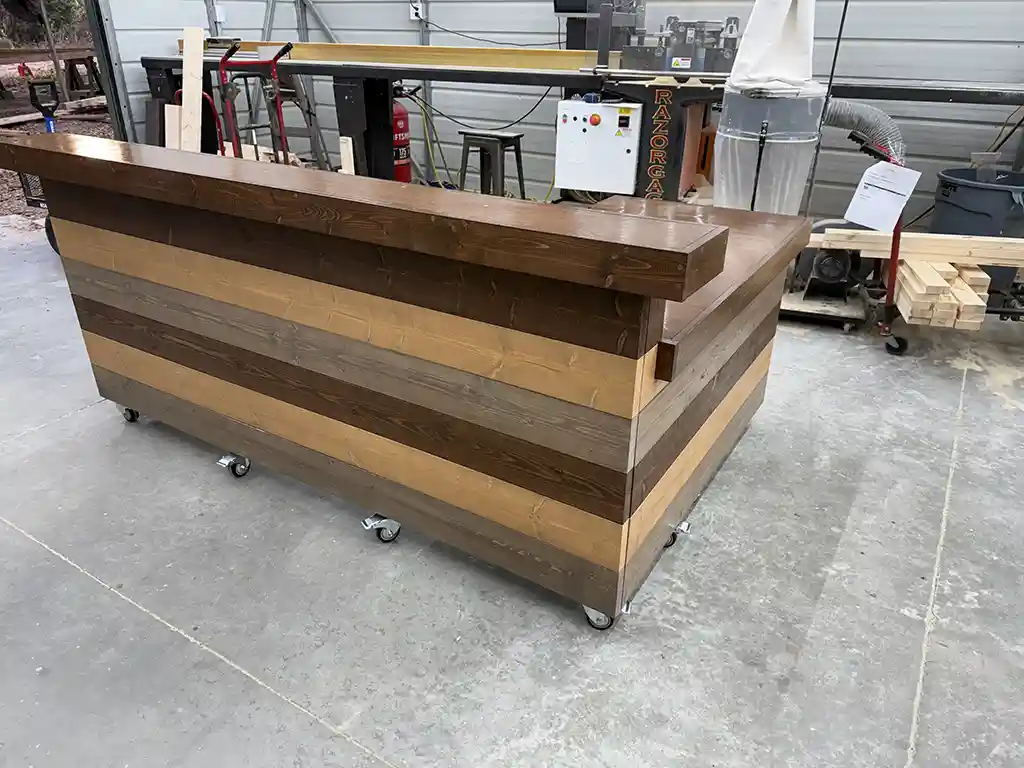 Hello Shabby 2 level, L shape Reception Desk Maggie Walnut colors 1 Hello Shabby 2 level, L shape Reception Desk Maggie Walnut colors