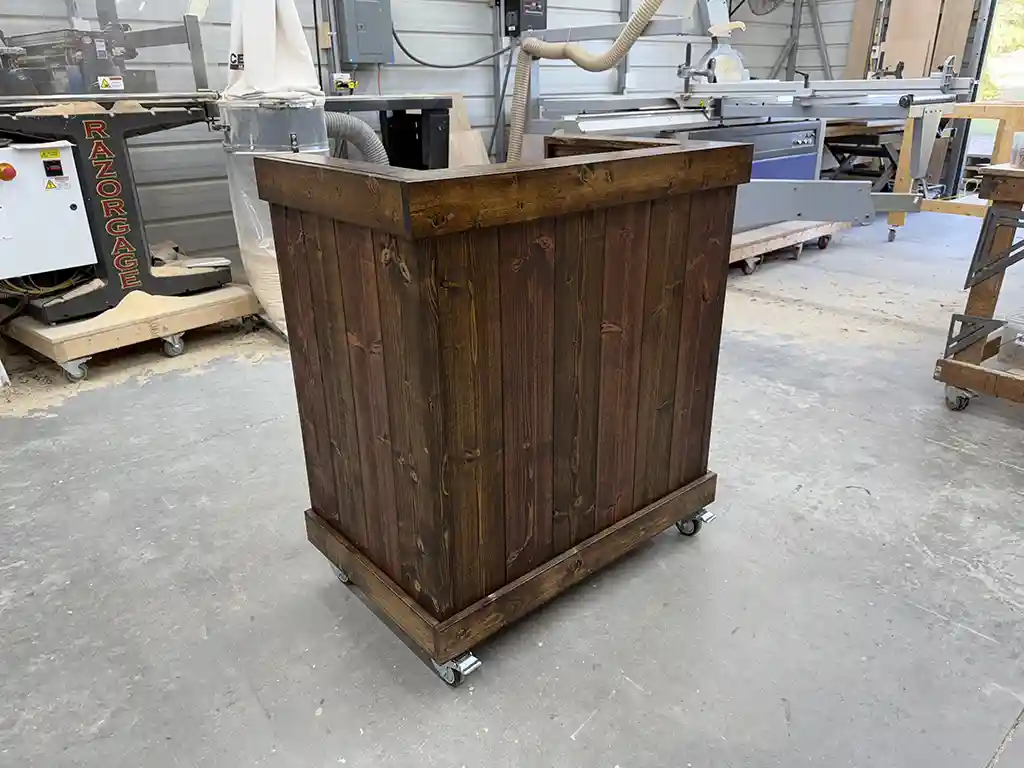 Mobile Hostess Stand with 3 shelves Red Brown 1 Mobile Hostess Stand with 3 shelves Red Brown color