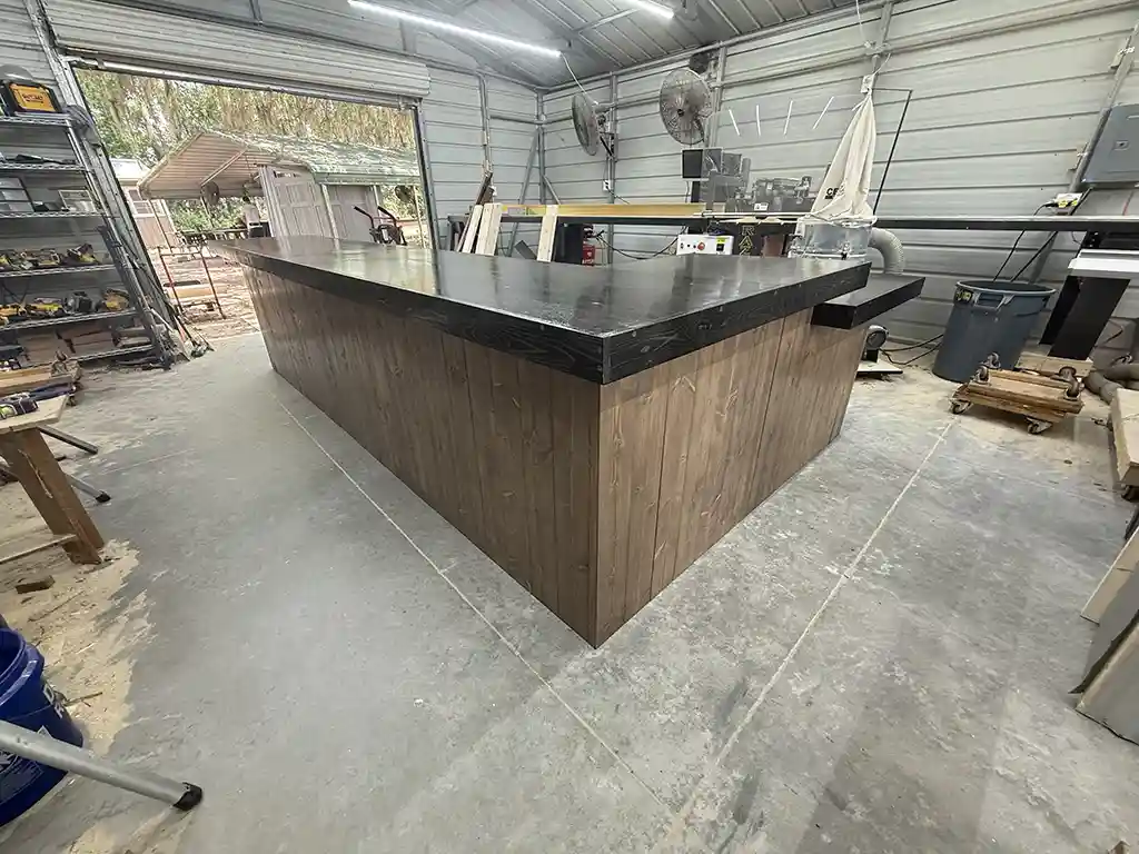 Mushroom Ebony Providence L shape Large Sales Counter with ADA drop 2 Mushroom Ebony Providence L shape Large Sales Counter with ADA drop