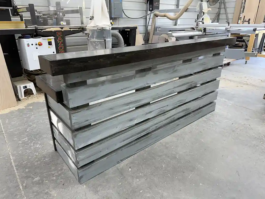 Stormwash Ebony Pallet Hello Shabby 2 level Reception Desk 1 Stormwash Ebony Pallet Hello Shabby 2 level Reception Desk