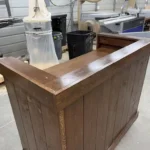 Walnut color Mobile Hostess Stand with 3 shelves 2 Walnut color Mobile Hostess Stand with 3 shelves 2