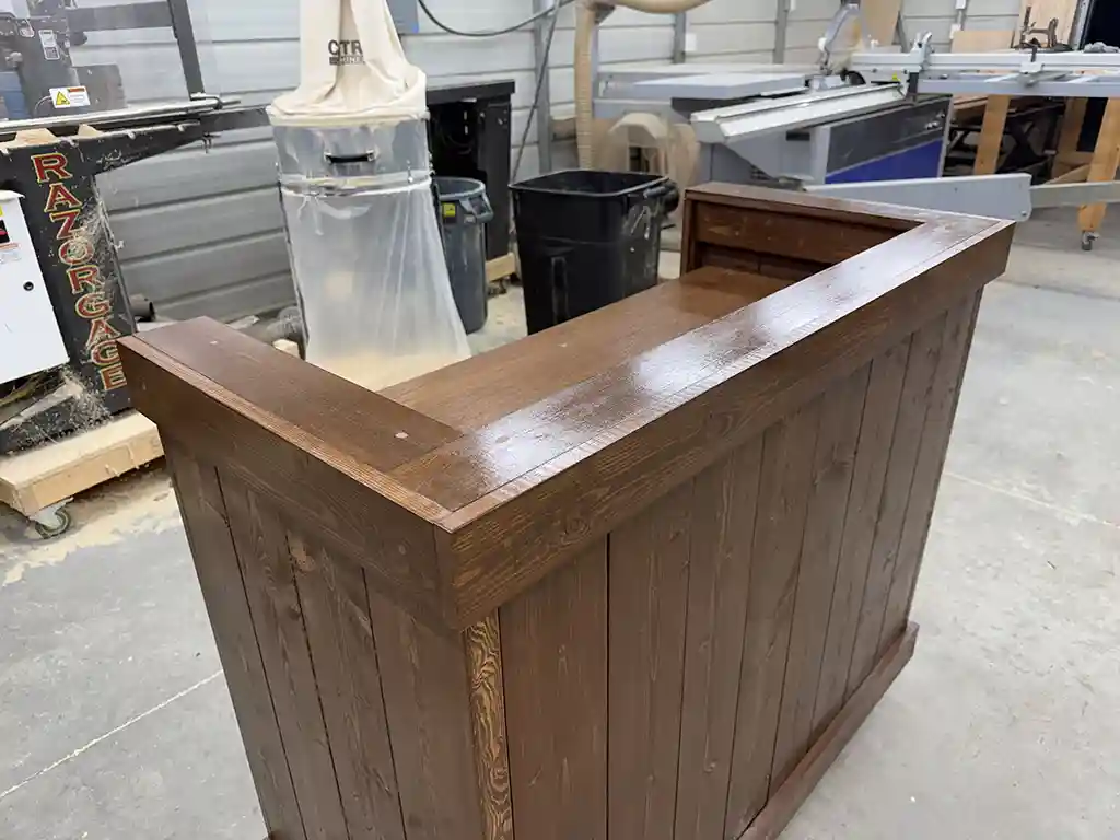 Walnut color Mobile Hostess Stand with 3 shelves 2 Walnut color Mobile Hostess Stand with 3 shelves 2