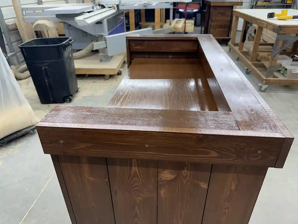 Walnut color Mobile Hostess Stand with 3 shelves 3 Walnut color Mobile Hostess Stand with 3 shelves 3