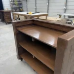 Walnut color Mobile Hostess Stand with 3 shelves 4 Walnut color Mobile Hostess Stand with 3 shelves 4