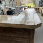 Coffee Mushroom Doc L Shape Plank Top Finished Large Sales Counter wADA drop 3 Doc L Shape Plank Top Finished Large Sales Counter w ADA drop, checkout counter, dispensary counter, industrial counter