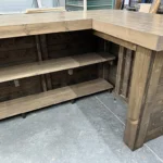 Coffee Mushroom Doc L Shape Plank Top Finished Large Sales Counter wADA drop 5 Doc L Shape Plank Top Finished Large Sales Counter w ADA drop, checkout counter, dispensary counter, industrial counter