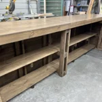 Coffee Mushroom Doc L Shape Plank Top Finished Large Sales Counter wADA drop 6 Doc L Shape Plank Top Finished Large Sales Counter w ADA drop, checkout counter, dispensary counter, industrial counter