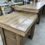 Coffee Mushroom Doc L Shape Plank Top Finished Large Sales Counter wADA drop 7 Doc L Shape Plank Top Finished Large Sales Counter w ADA drop, checkout counter, dispensary counter, industrial counter