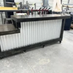 Ebony Valrico Metal Sales Counter - with drop 1 Ebony Valrico Metal Sales Counter - with drop, retail counter, industrial metal counter. checkout counter