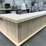 Providence Large Sales Counter - Unfinished L Shape with ADA drop footrail 1 Providence Large Sales Counter - Unfinished L Shape with ADA drop footrail, large checkout counter, pos drop, large retail counter