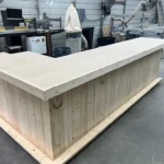 Providence Large Sales Counter - Unfinished L Shape with ADA drop footrail 2 Providence Large Sales Counter - Unfinished L Shape with ADA drop footrail, large checkout counter, pos drop, large retail counter