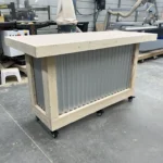 Vail Metal Sales Counter Unfinished casters 1 Vail Metal Sales Counter Unfinished, industrial counter, corrugated metal, checkout counter, retail counter