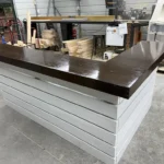 Capewash Espresso Hello Elyse 75 L Reception Desk - L shape 2 level 1 Capewash Espresso Hello Elyse 75 L Reception Desk - L shape 2 level desk, front desk, L shape desk