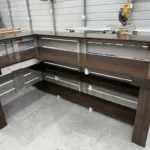 Capewash Espresso Hello Elyse 75 L Reception Desk - L shape 2 level 5 Capewash Espresso Hello Elyse 75 L Reception Desk - L shape 2 level desk, front desk, L shape desk