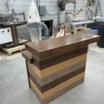 Maggie Walnut Hello Shabby Wide Top Reception Desk - 2 level 2 Maggie Walnut Hello Shabby Wide Top Reception Desk - 2 level, salon desk, front desk, 2 level desk