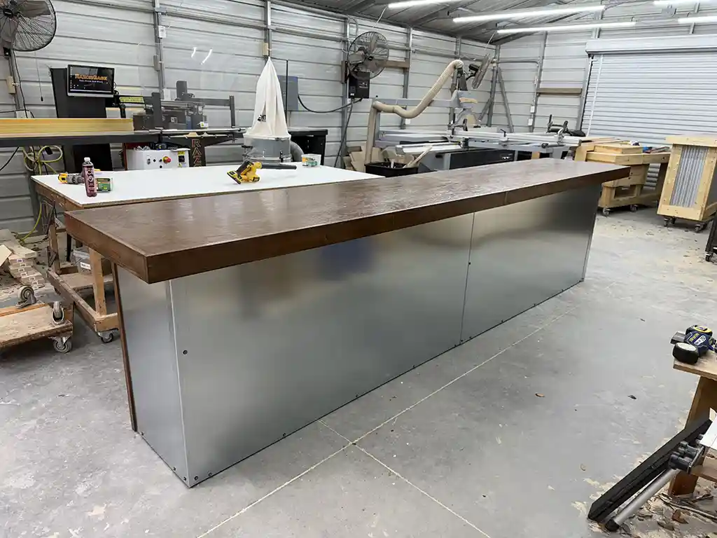 Walnut Flat Steely Large Modern Industrial Sales Counter 1 Walnut Flat Steely Large Modern Industrial Sales Counter 1