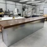 Walnut Flat Steely Large Modern Industrial Sales Counter 3 Walnut Flat Steely Large Modern Industrial Sales Counter 3