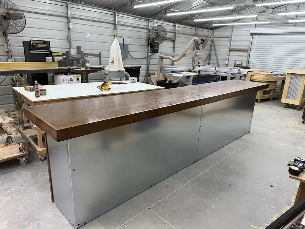 Walnut Flat Steely Large Modern Industrial Sales Counter 3 Walnut Flat Steely Large Modern Industrial Sales Counter 3