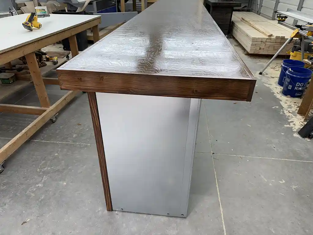 Walnut Flat Steely Large Modern Industrial Sales Counter 4 Walnut Flat Steely Large Modern Industrial Sales Counter 4