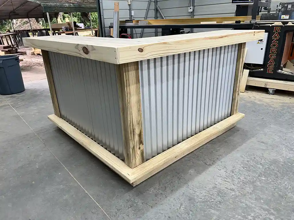 Left Metal Kitchen L Shape Medium - Outdoor Home Bar 1 Left Metal Kitchen L Shape Medium - Outdoor Home Bar, corrugated metal, 2 level