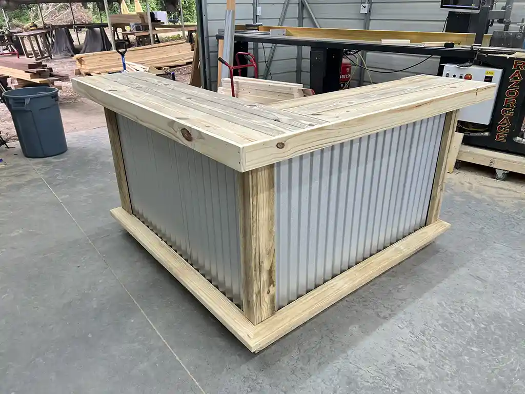 Left Metal Kitchen L Shape Medium - Outdoor Home Bar 2 Left Metal Kitchen L Shape Medium - Outdoor Home Bar, corrugated metal, 2 level