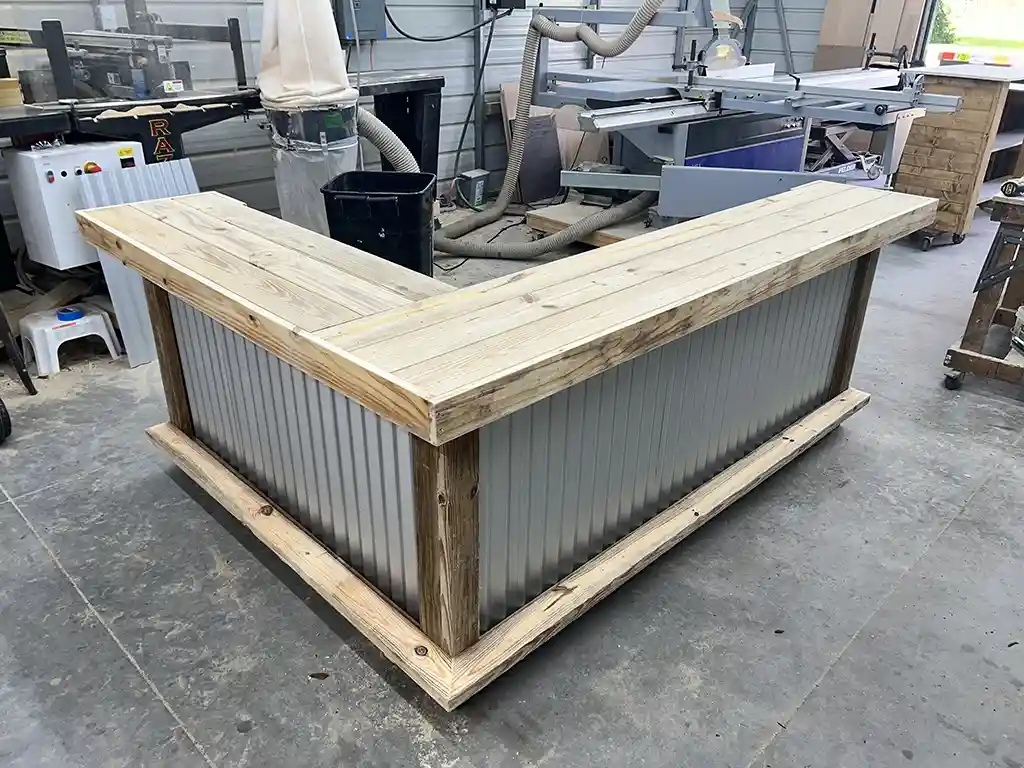 Right Metal Kitchen L Shape Medium - Outdoor Home Bar 2 Right Metal Kitchen L Shape Medium - Outdoor Home Bar, corrugated metal, 2 level