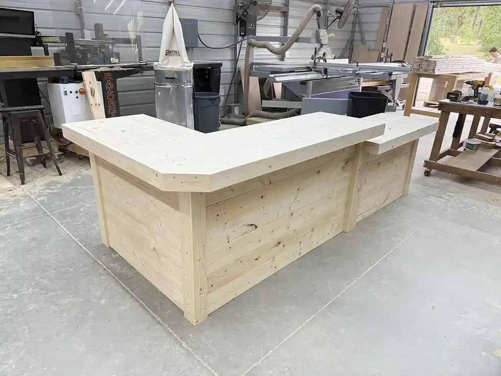 Unfinished Doc Drop L Shape Large Sales Counter with ADA drop