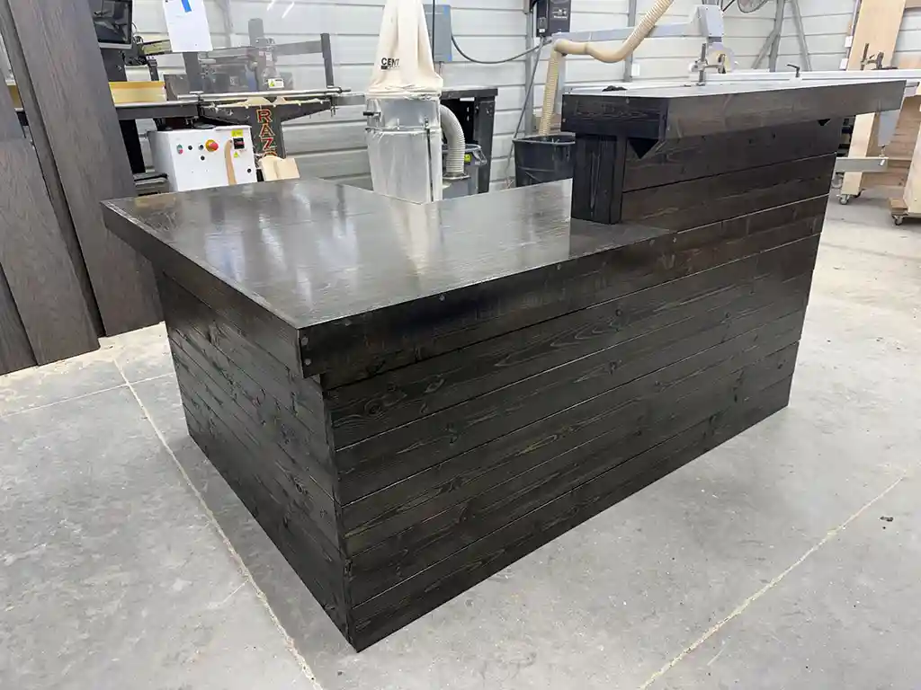 Lavonne L Shape Sales Counter with Privacy Tower & ADA drop Ebony 1