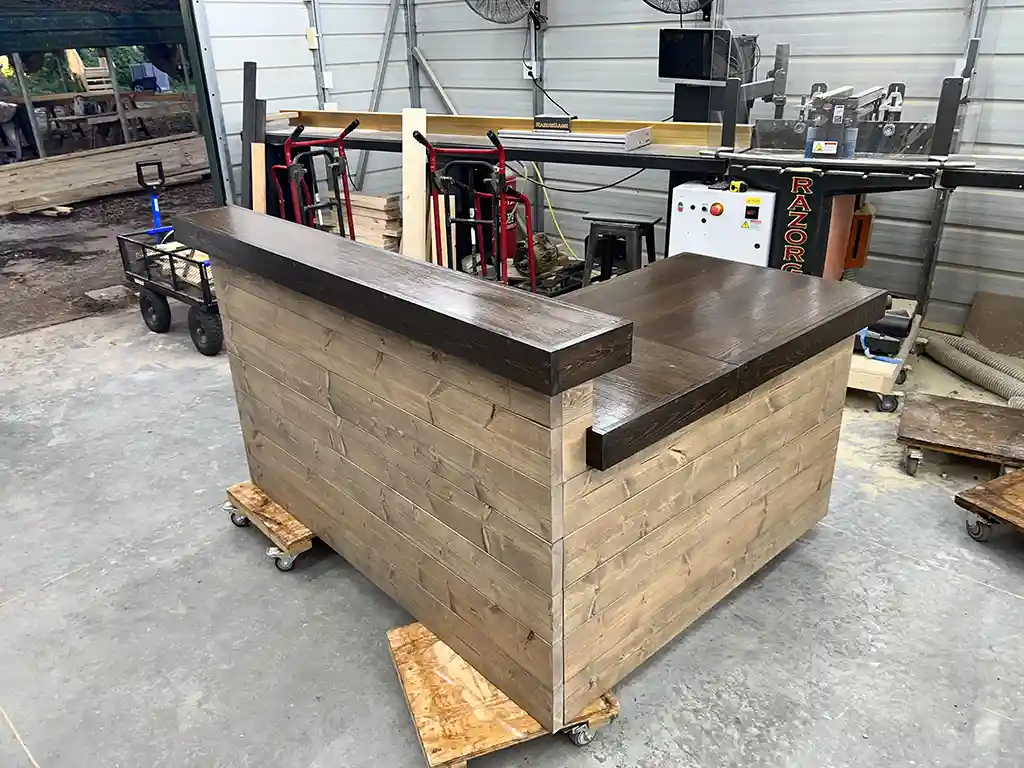 Hello Shabby 2 level, L shape Reception Desk Mushroom Espresso colors 2 Hello Shabby 2 level, L shape Reception Desk Mushroom Espresso colors