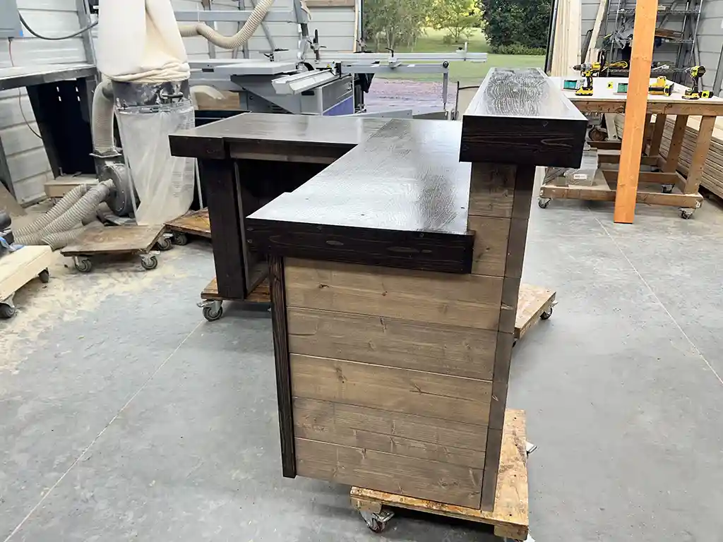 Hello Shabby 2 level, L shape Reception Desk Mushroom Espresso colors 4 Hello Shabby 2 level, L shape Reception Desk Mushroom Espresso colors