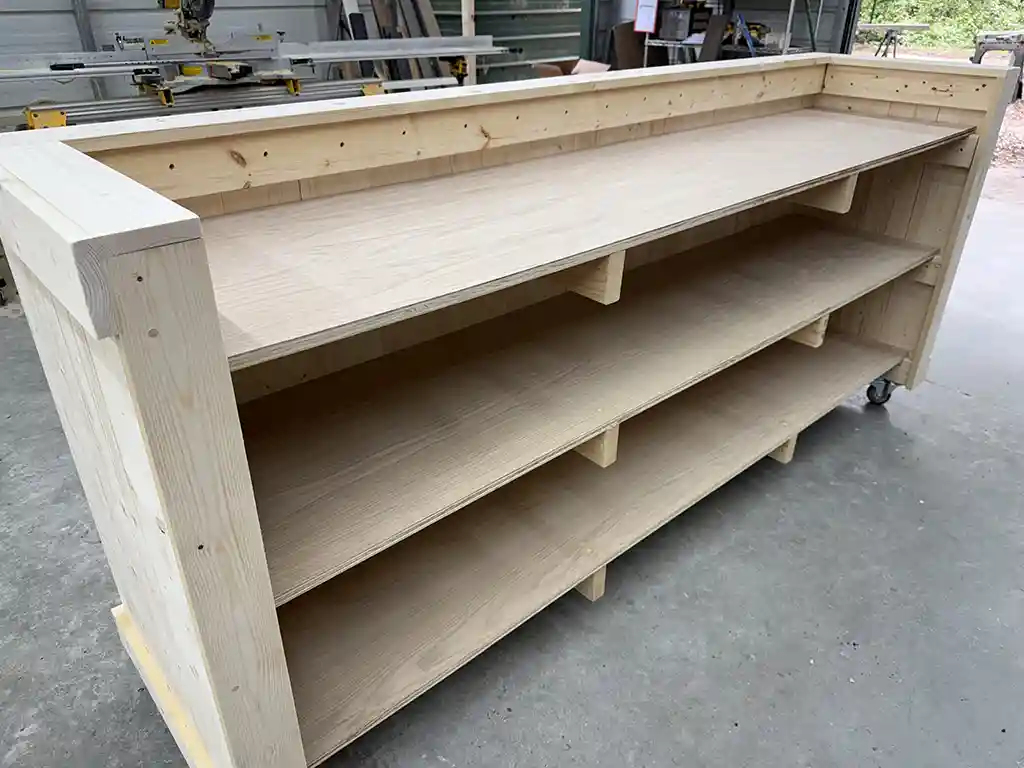 Unfinished Mobile Hostess Stand with 3 shelves 4 Unfinished Mobile Hostess Stand with 3 shelves
