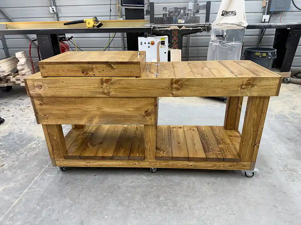 Mobile Covered Patio Cooler Table Golden Oak 1
