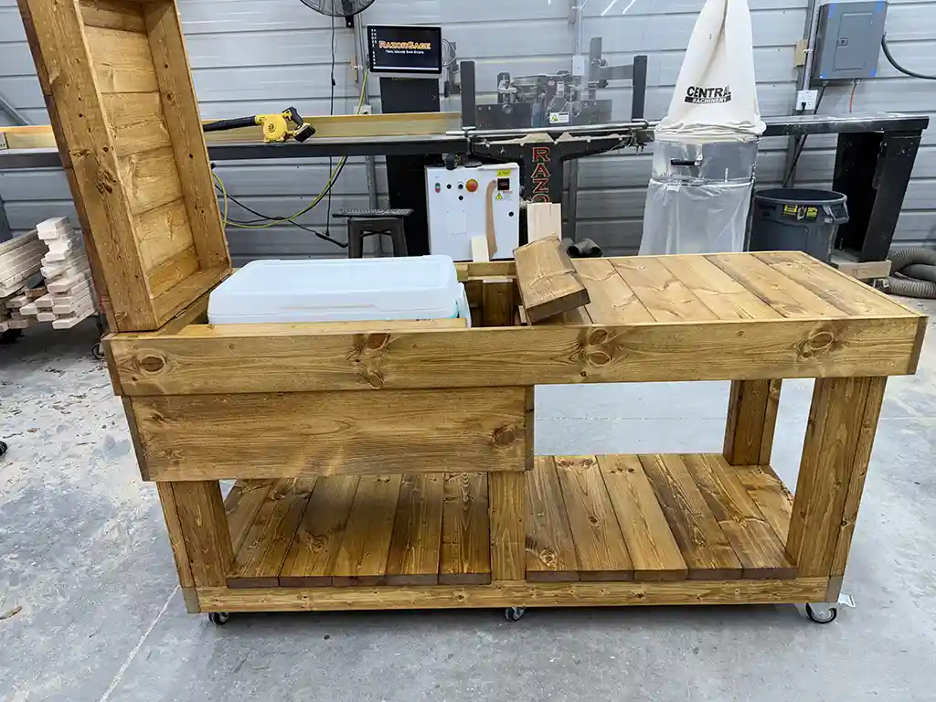 Mobile Covered Patio Cooler Table Golden Oak 2