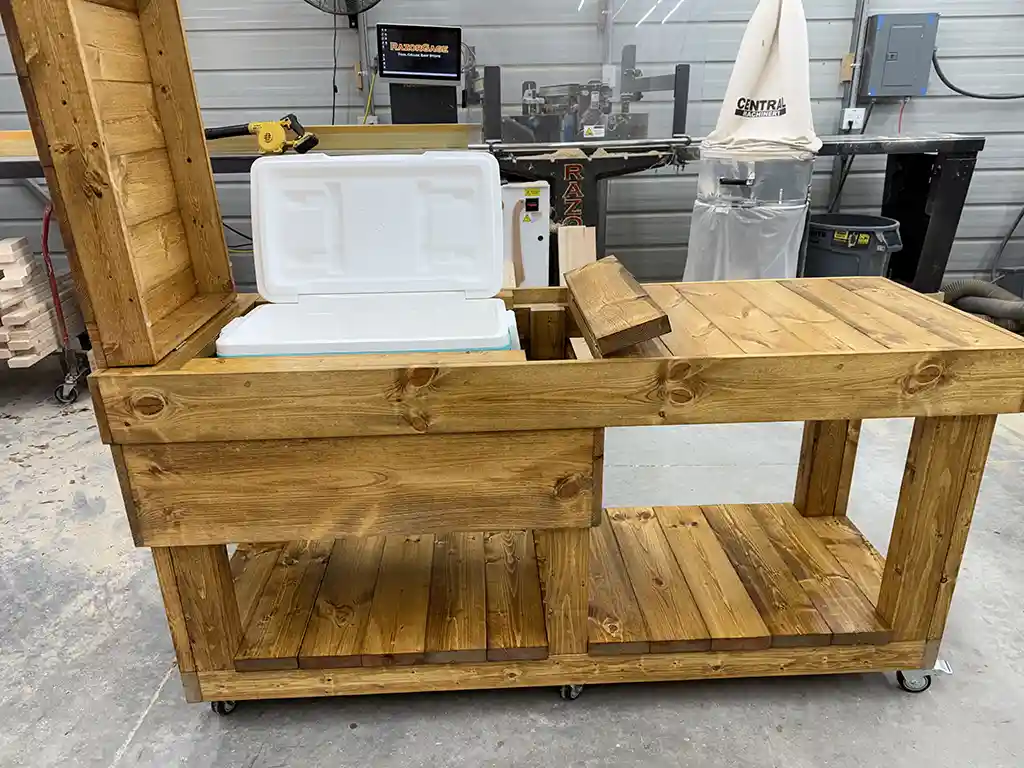Mobile Covered Patio Cooler Table Golden Oak 3