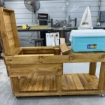 Mobile Covered Patio Cooler Table Golden Oak 4