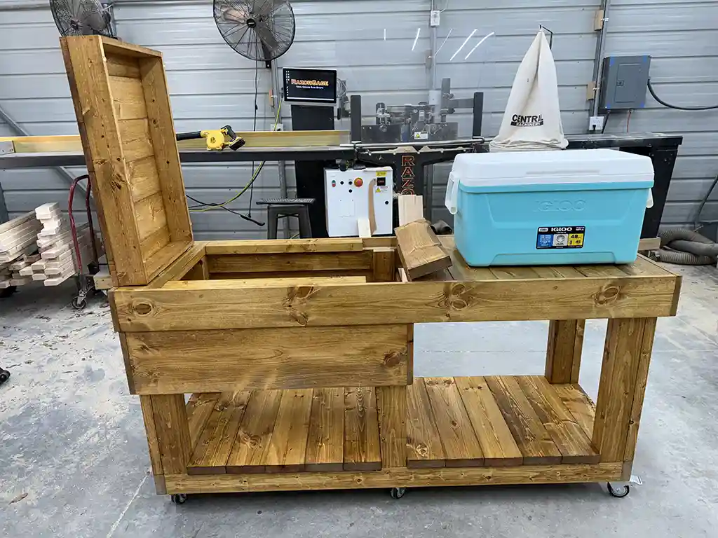 Mobile Covered Patio Cooler Table Golden Oak 4