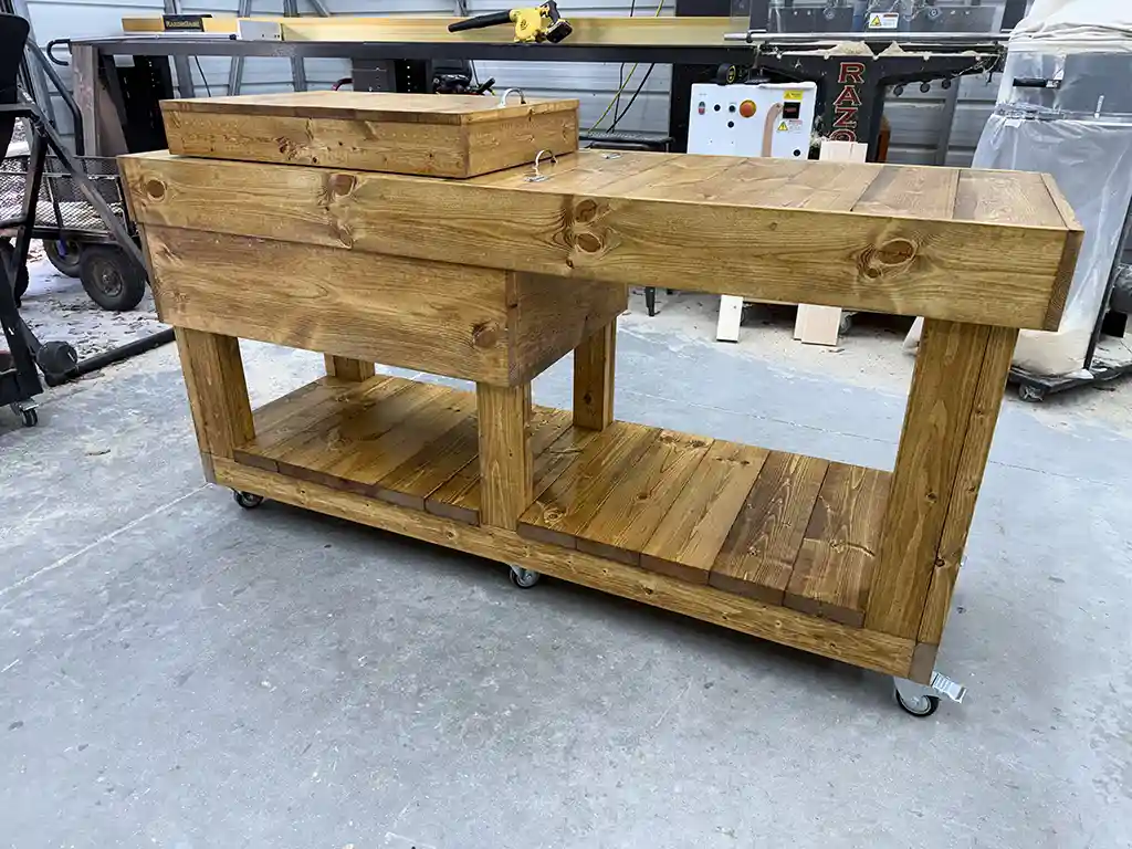 Mobile Covered Patio Cooler Table Golden Oak 5